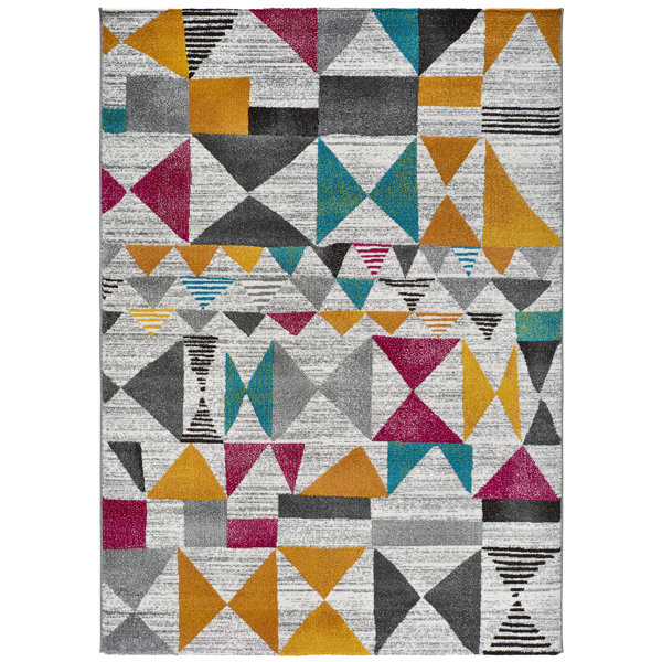 17 Stories Berdena Tufted Grey/Yellow/Blue Rug Wayfair.co.uk